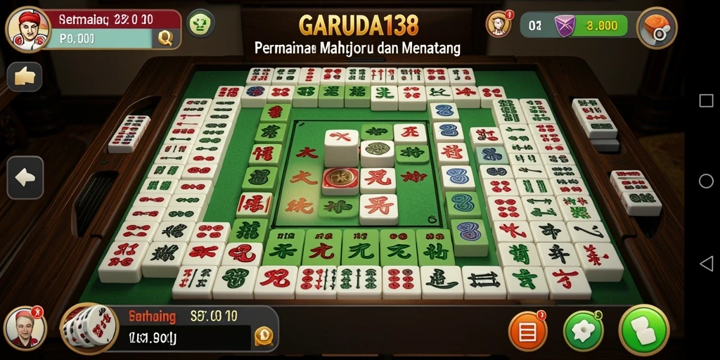Tampilan gameplay seru dari GARUDA138 dengan warna cerah dan ubin Mahjong.