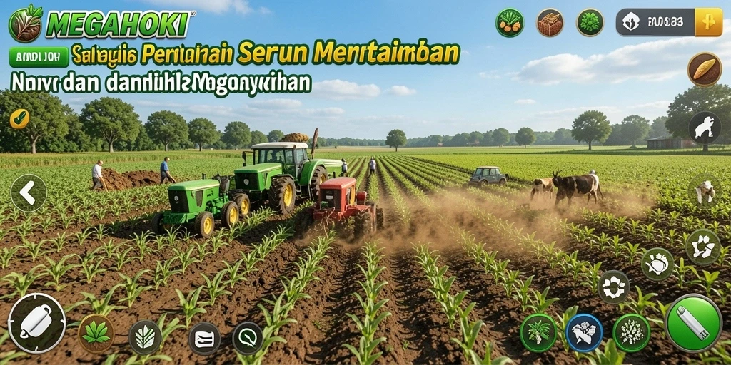 Screenshot gameplay MEGAHOKI yang menampilkan keindahan pertanian.