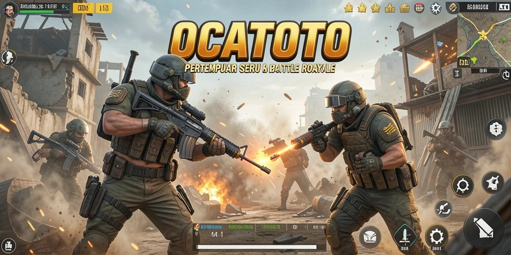 Tampilan gameplay OCATOTO yang mendebarkan dan penuh aksi Battle Royale.