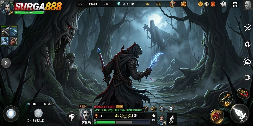 Tampilan grafis mendebarkan dari gameplay SURGA88 yang menyeramkan.
