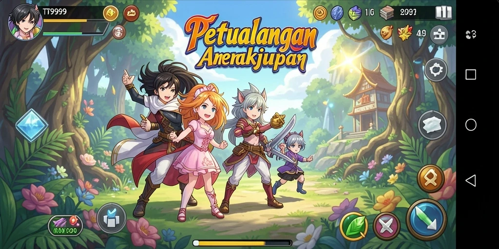 Tampilkan gameplay seru dalam T9999 dengan karakter anime.